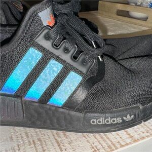 Kids Adidas NMD trainers - black and purple/green/blue